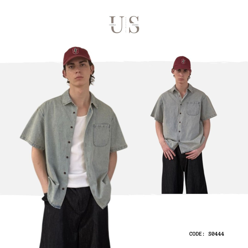 S0444 American heavyweight retro distressed workwear denim shirt