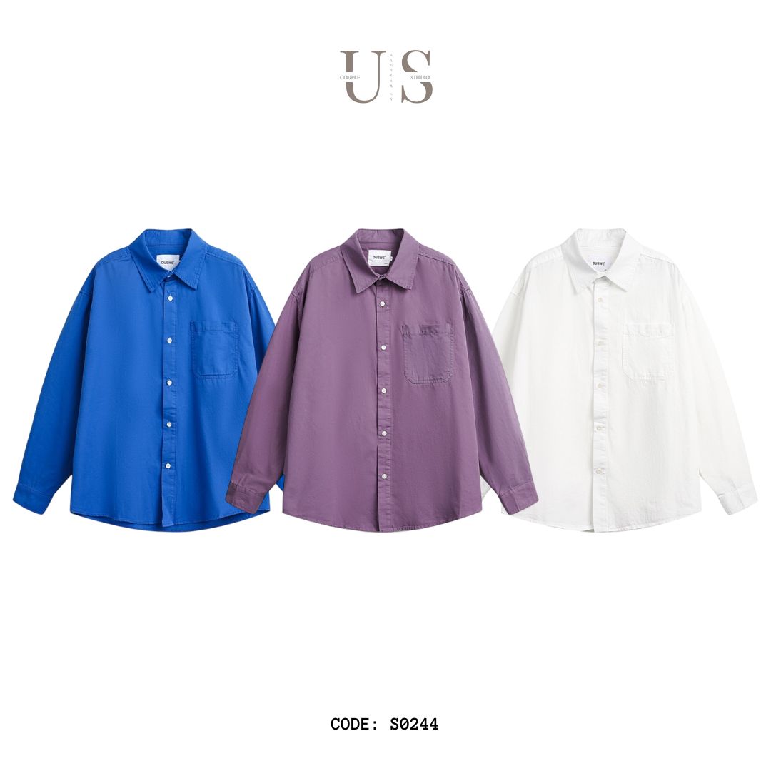 S0244 Japanese cityboy retro solid color loose long-sleeved shirt