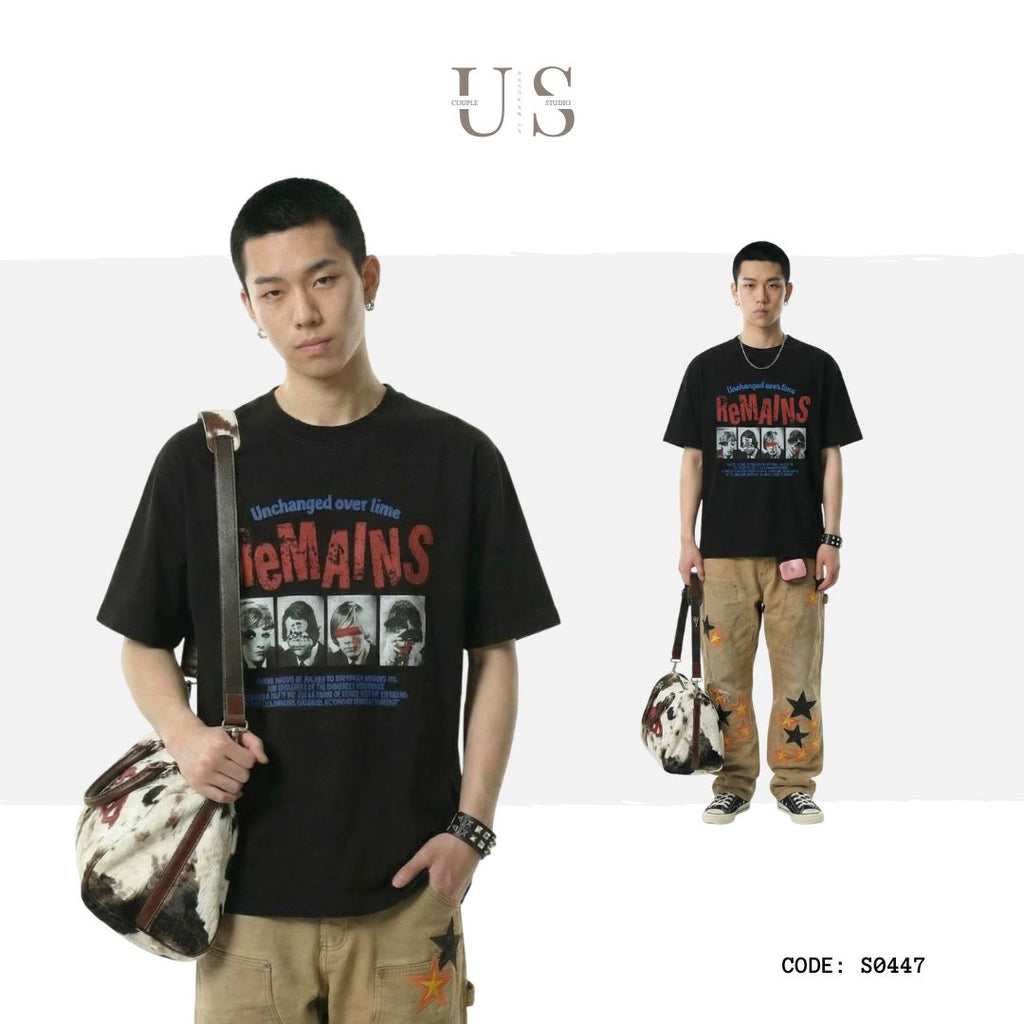 S0447 American Retro Washed Distressed Heavyweight Short-Sleeve T-Shirt