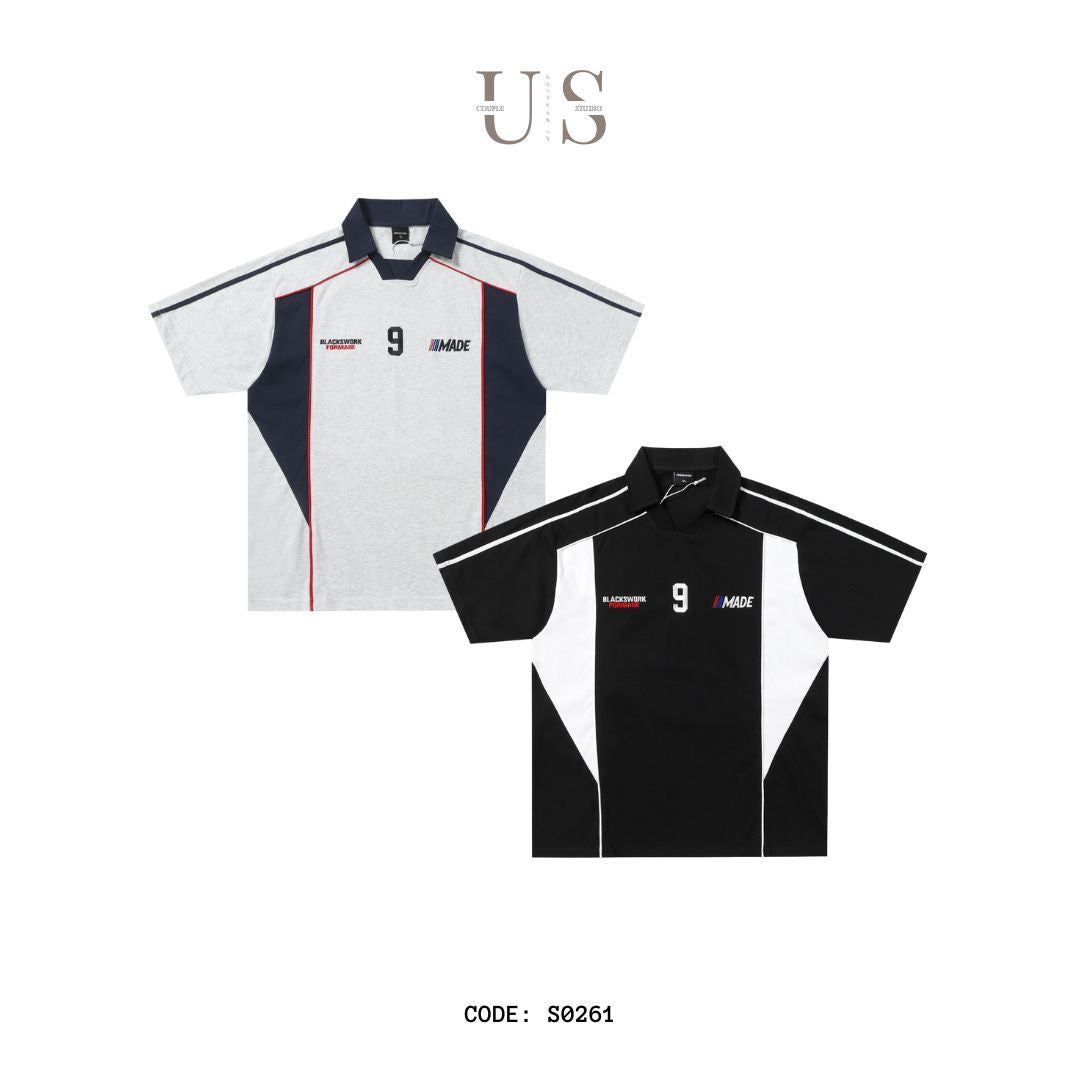 S0261 American Oversized heavy retro design short-sleeved POLO T-shirt