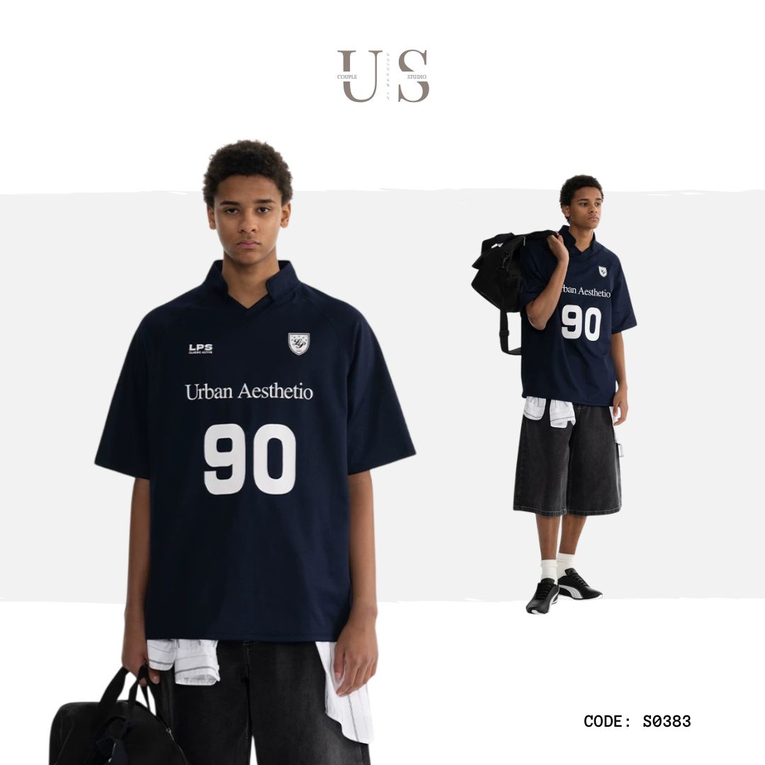 S0383 Limited Loopsoon American retro sportswear print fashion men's short-sleeved T-shirt
