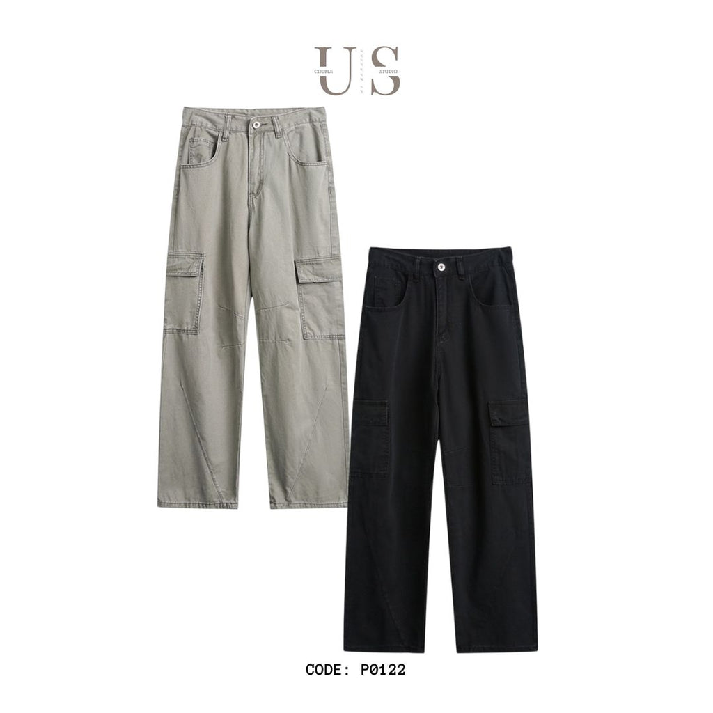 P0122 American retro cleanfit heavy-duty washed multi-pocket cargo trousers