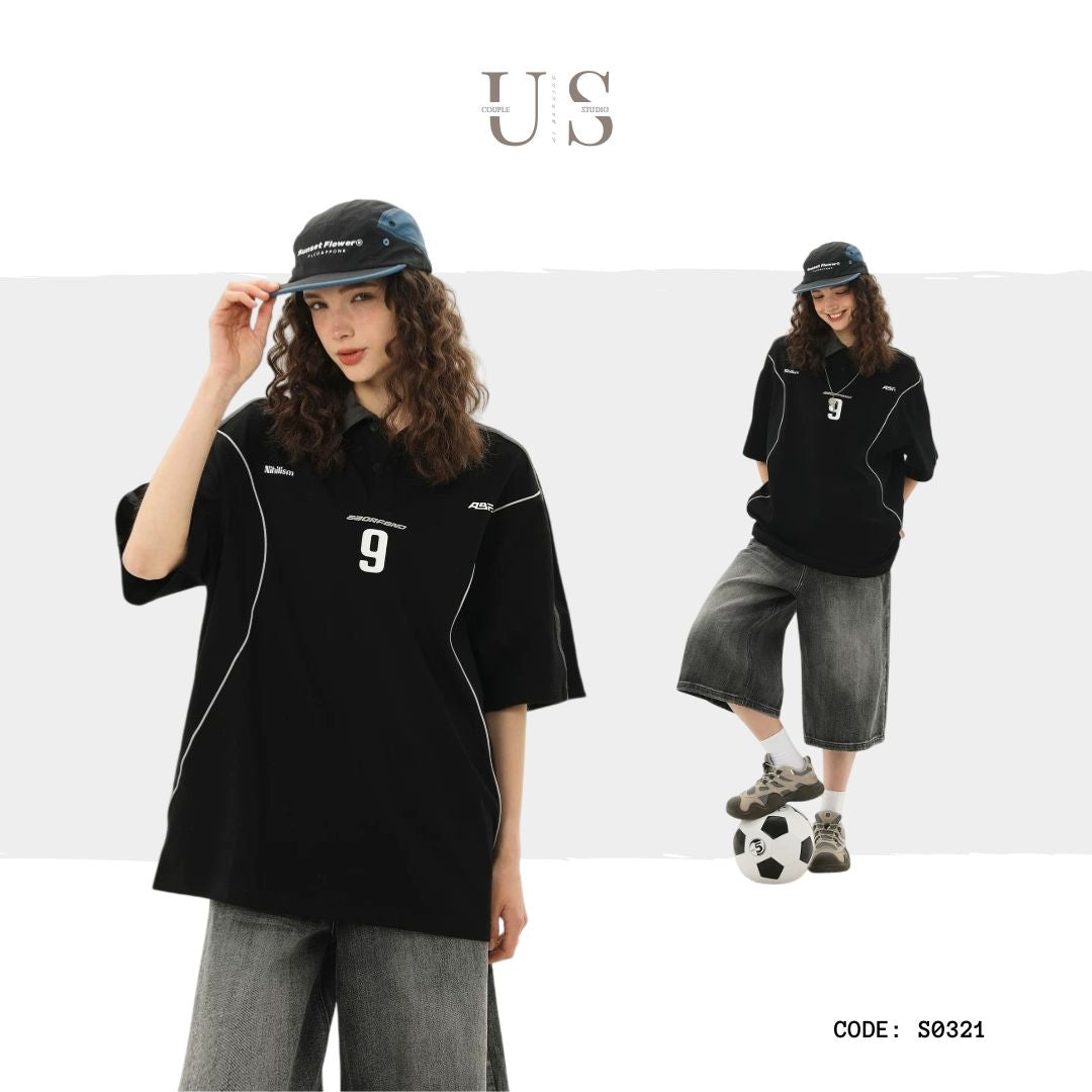 S0321 American trendy brand contrast color letter printed lapel short-sleeve Polo t-shirt