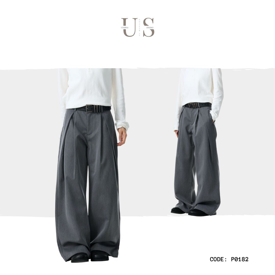 P0182 American-Style Vintage Drape Elegant Pleated Loose Three-Dimensional Trendy Slimming Wide-Leg Casual Trousers