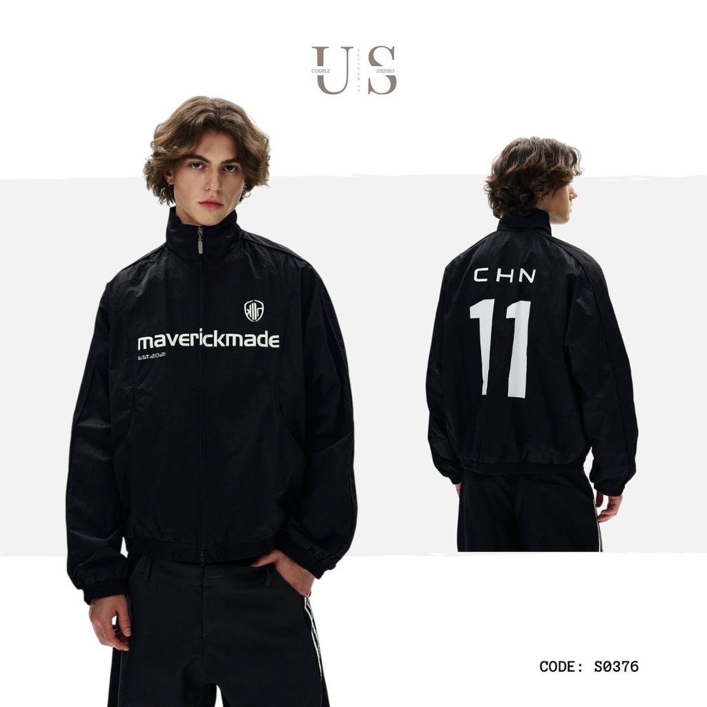 S0376 American Retro Jacket Men's Short Wide Digital Print Casual Loose Stand Collar Soccer Sports Jacket