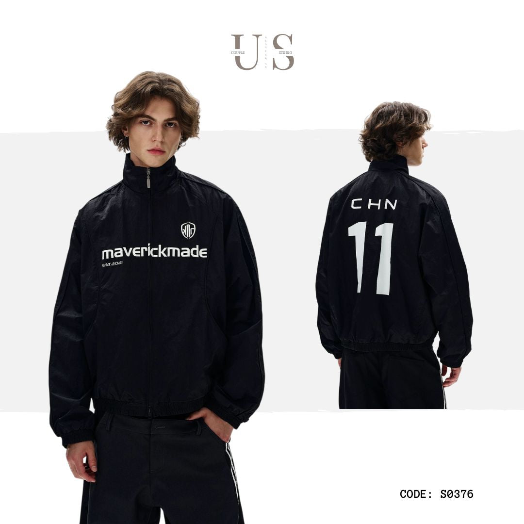 S0376 American Retro Jacket Men's Short Wide Digital Print Casual Loose Stand Collar Soccer Sports Jacket