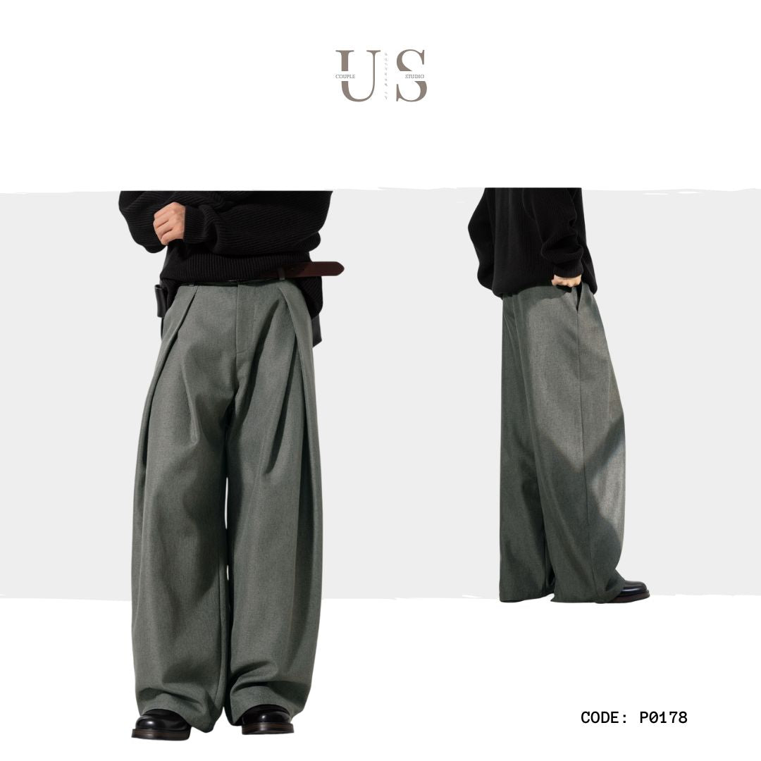 P0178 American Cross-pleated design drape loose straight casual trousers
