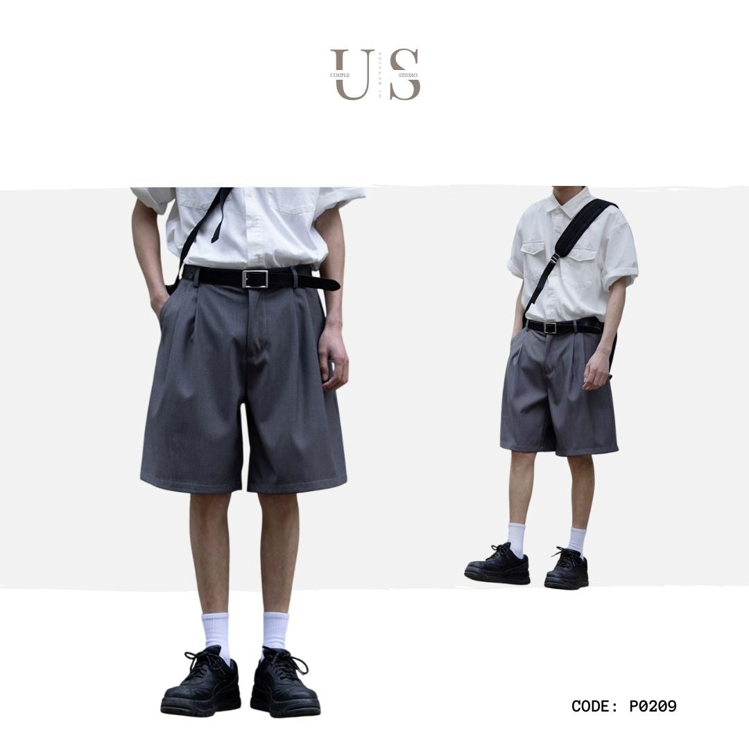 P0209 Japanese retro minimalist silhouette high-end double-pleated trousers shorts