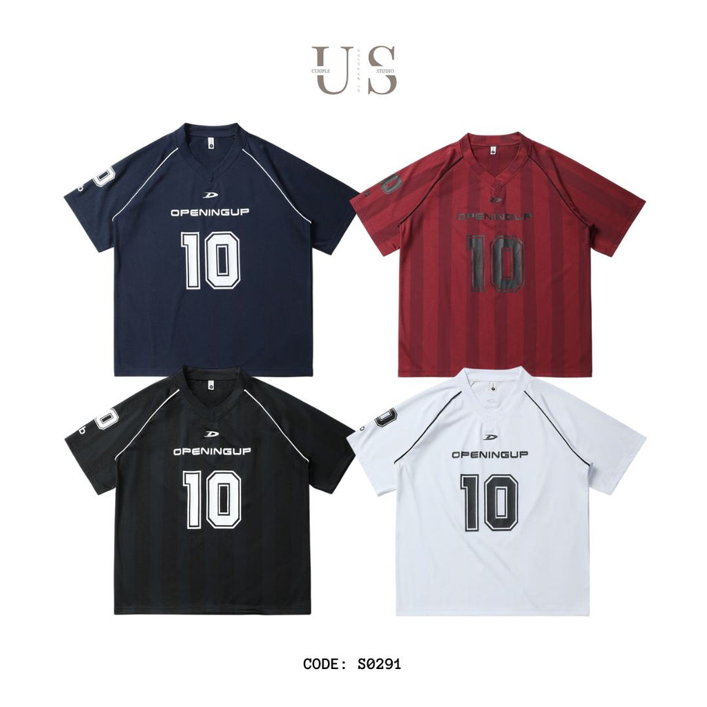 S0291 American street retro jersey short-sleeved loose casual v-neck top