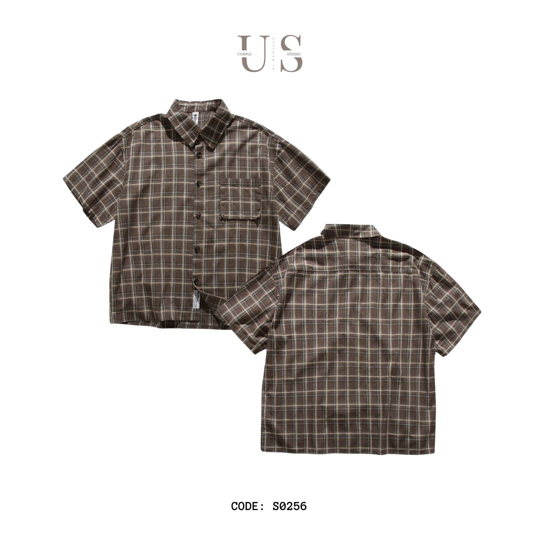 S0256 Japanese City Boy Retro Plaid Short-sleeved Shirt
