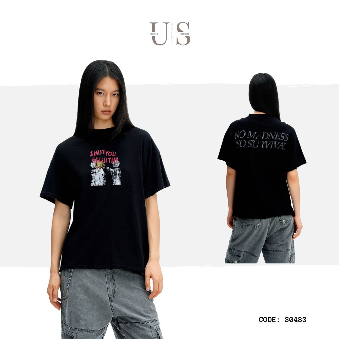 S0483 American-style vintage distressed graphic short-sleeve T-shirt