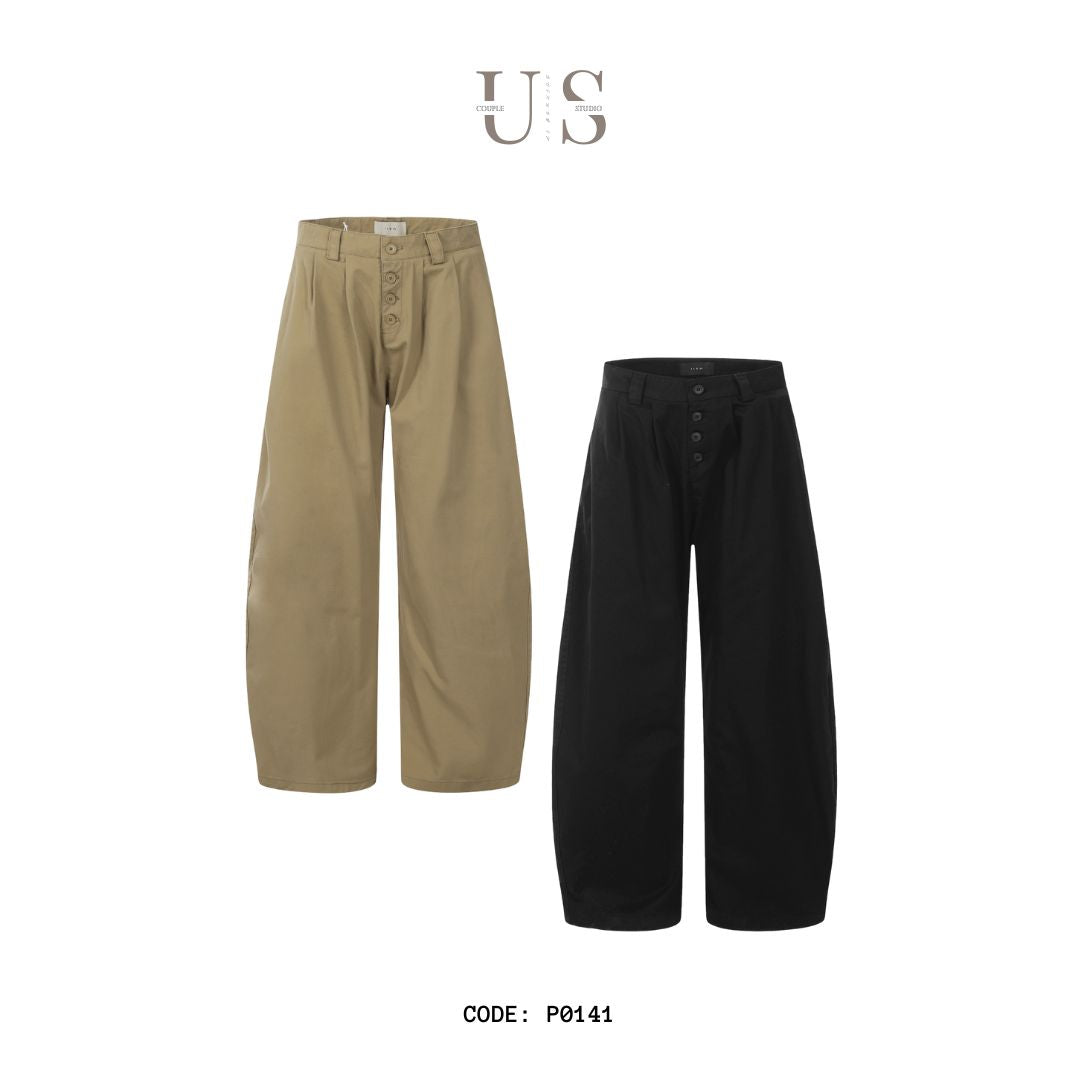 P0141 American high street button pleat three-dimensional tailoring design sense machete casual pants loose wide-leg trousers