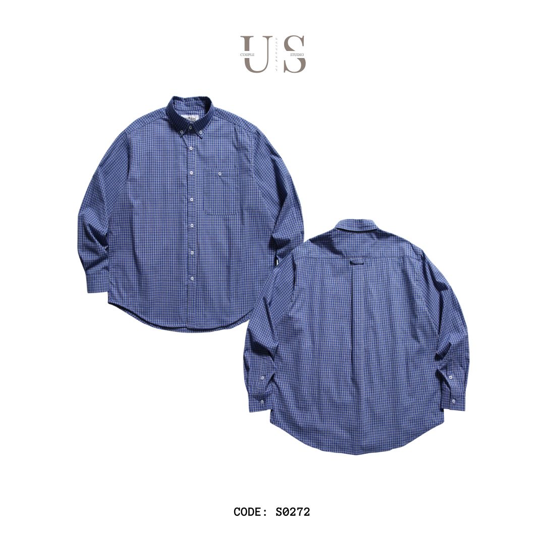 S0272 Japanese cityboy silhouette retro literary youth plaid long-sleeved shirt