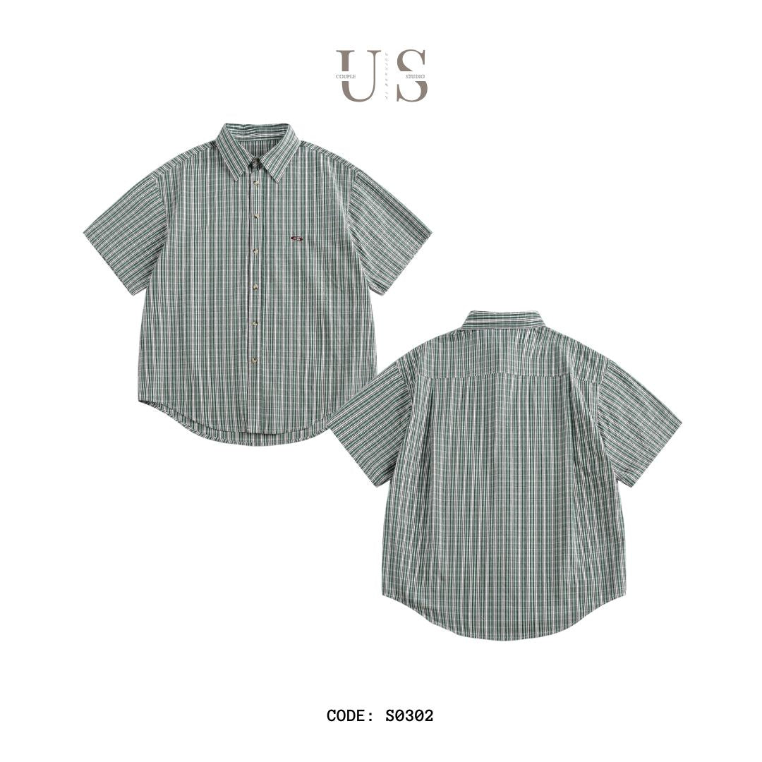 S0302 Japanese loose casual plaid short-sleeved shirt