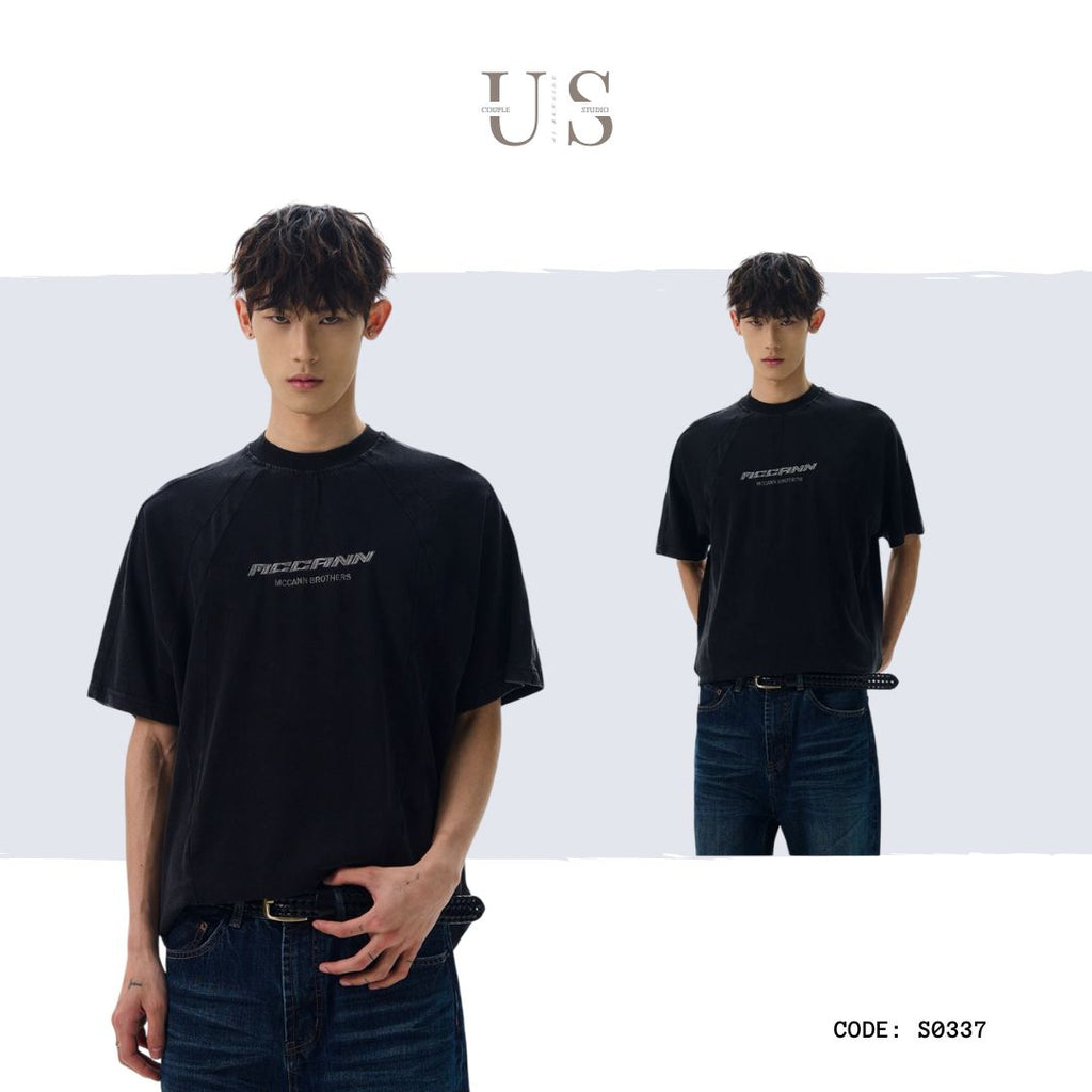 S0337 American retro cleanfit tailored distressed washed short-sleeved T-shirt