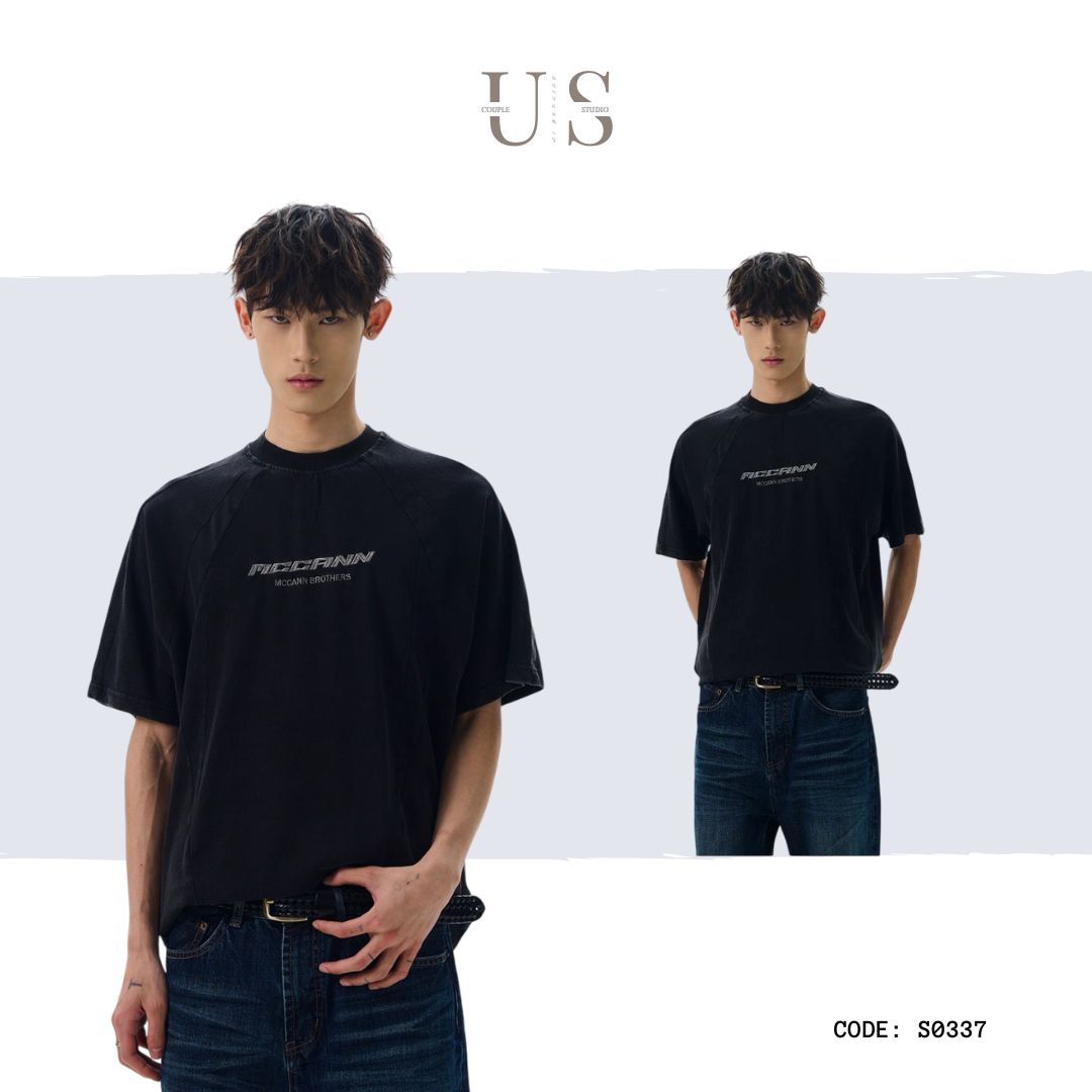 S0337 American retro cleanfit tailored distressed washed short-sleeved T-shirt