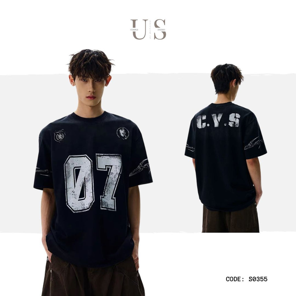 S0355 American niche design loose printed heavyweight T-shirt