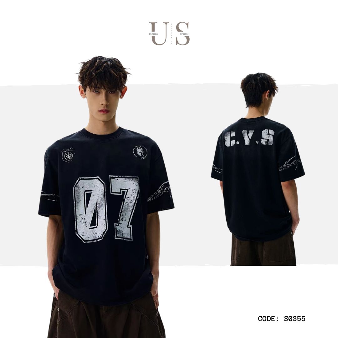 S0355 American niche design loose printed heavyweight T-shirt
