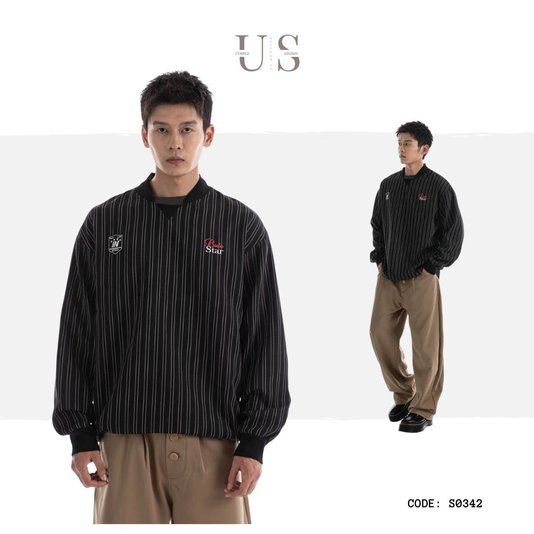 S0342 NotBrand Millennial Retro American V-neck Loose Striped Sports Jersey