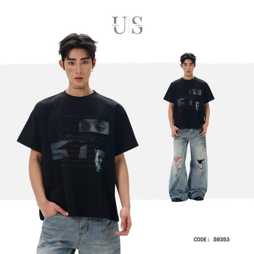 S0353 American niche design loose printed heavyweight T-shirt