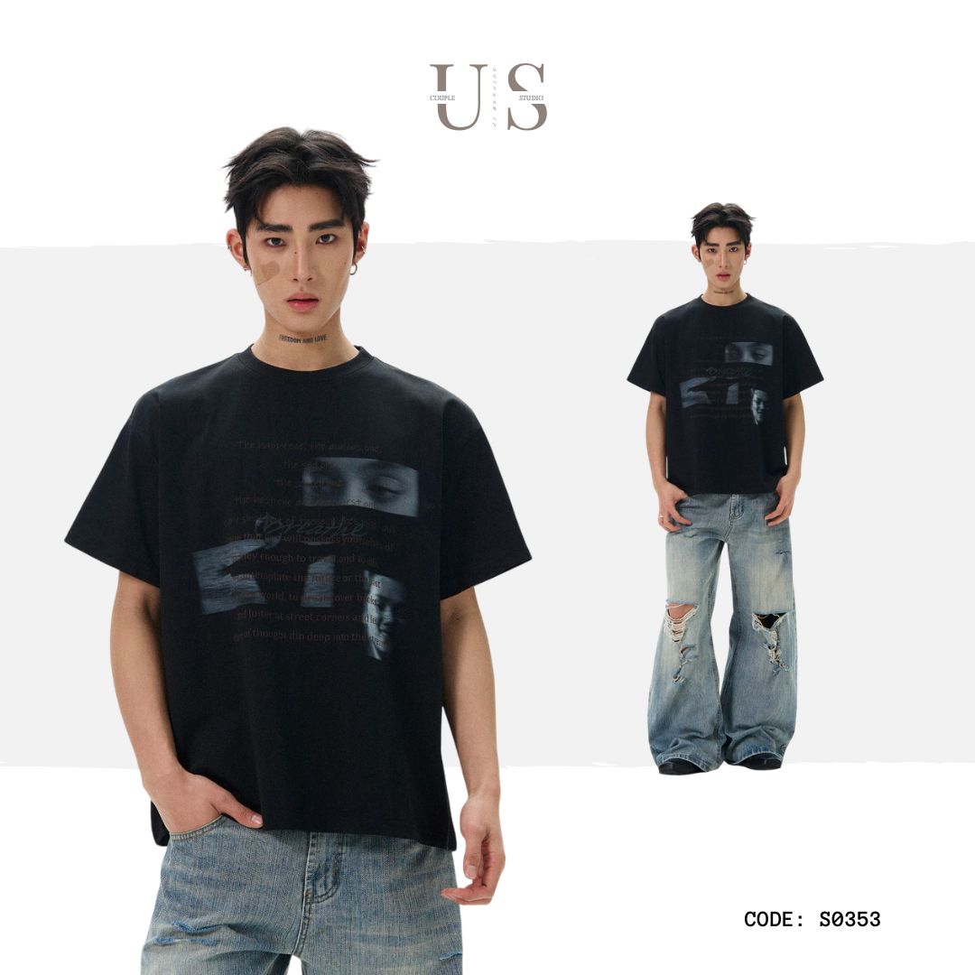 S0353 American niche design loose printed heavyweight T-shirt