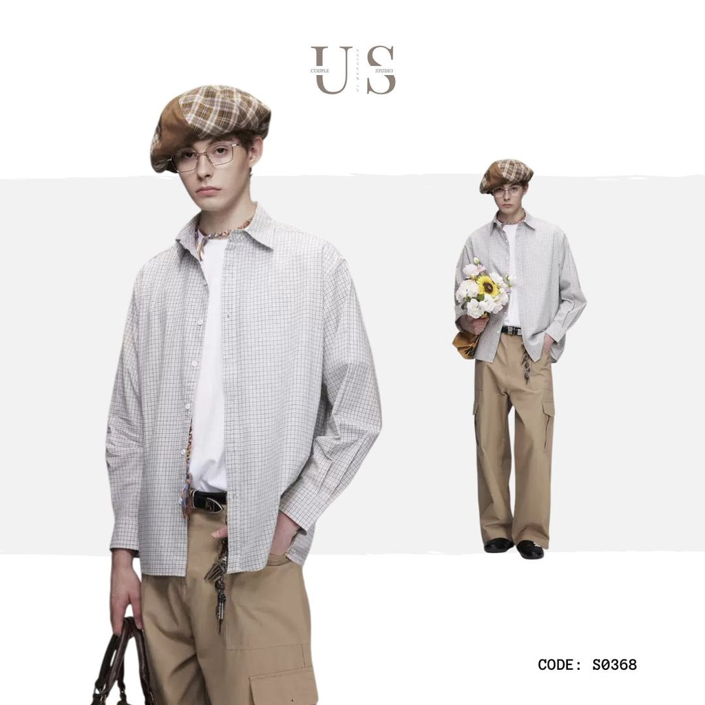 S0368 Davic Original Literary Style Shirt Men's Long-Sleeved Casual Loose Cotton Shirt