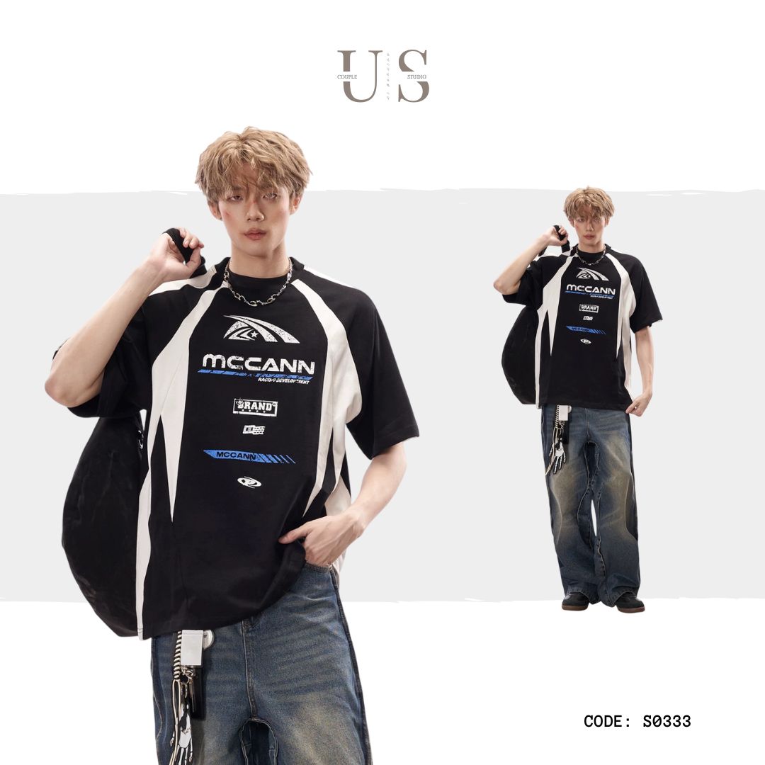 S0333 American retro high street fashion brand colorblock short-sleeved T-shirts
