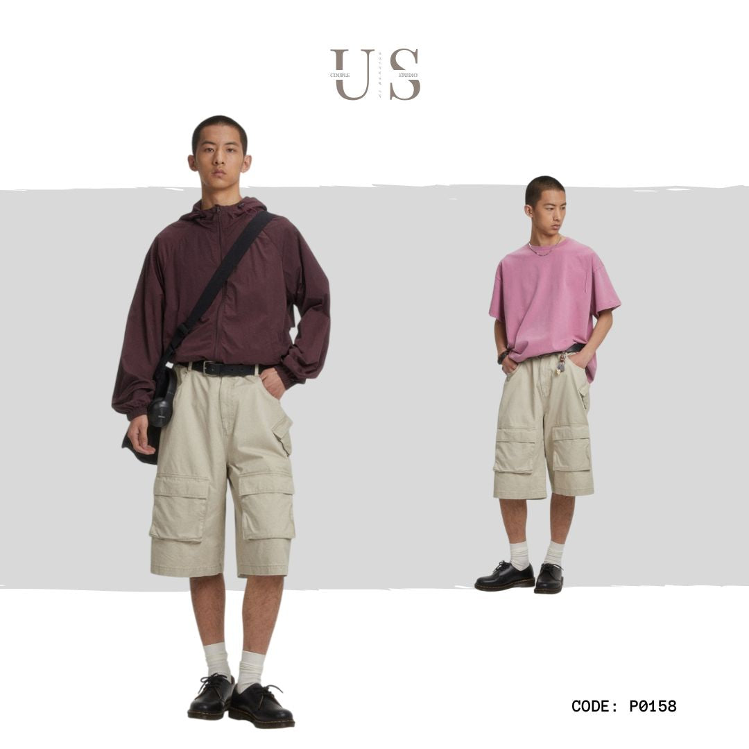 P0158 Japanese style Vintage large pocket cargo shorts