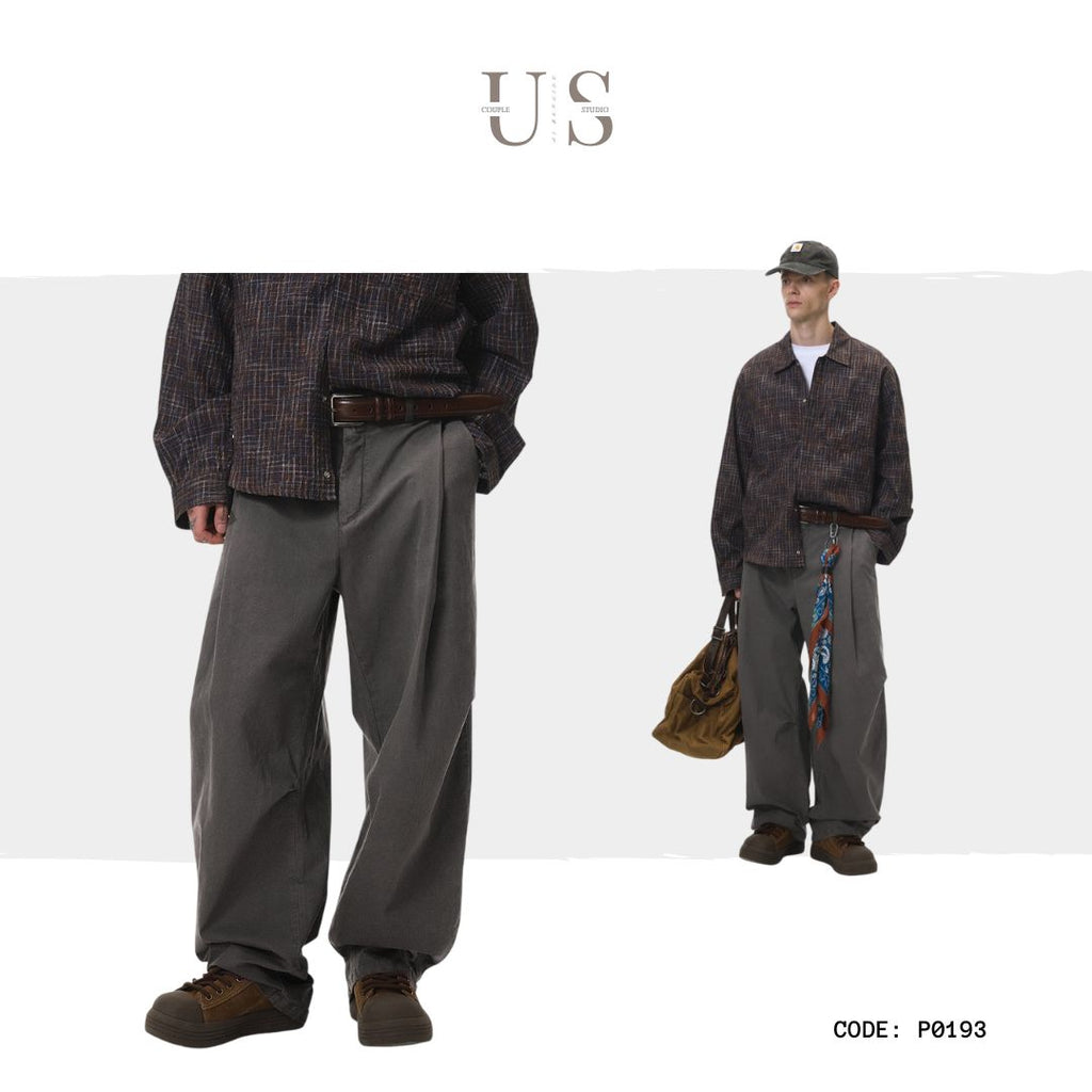 P0193 American Style Pleated Cargo Wide-Leg Pants
