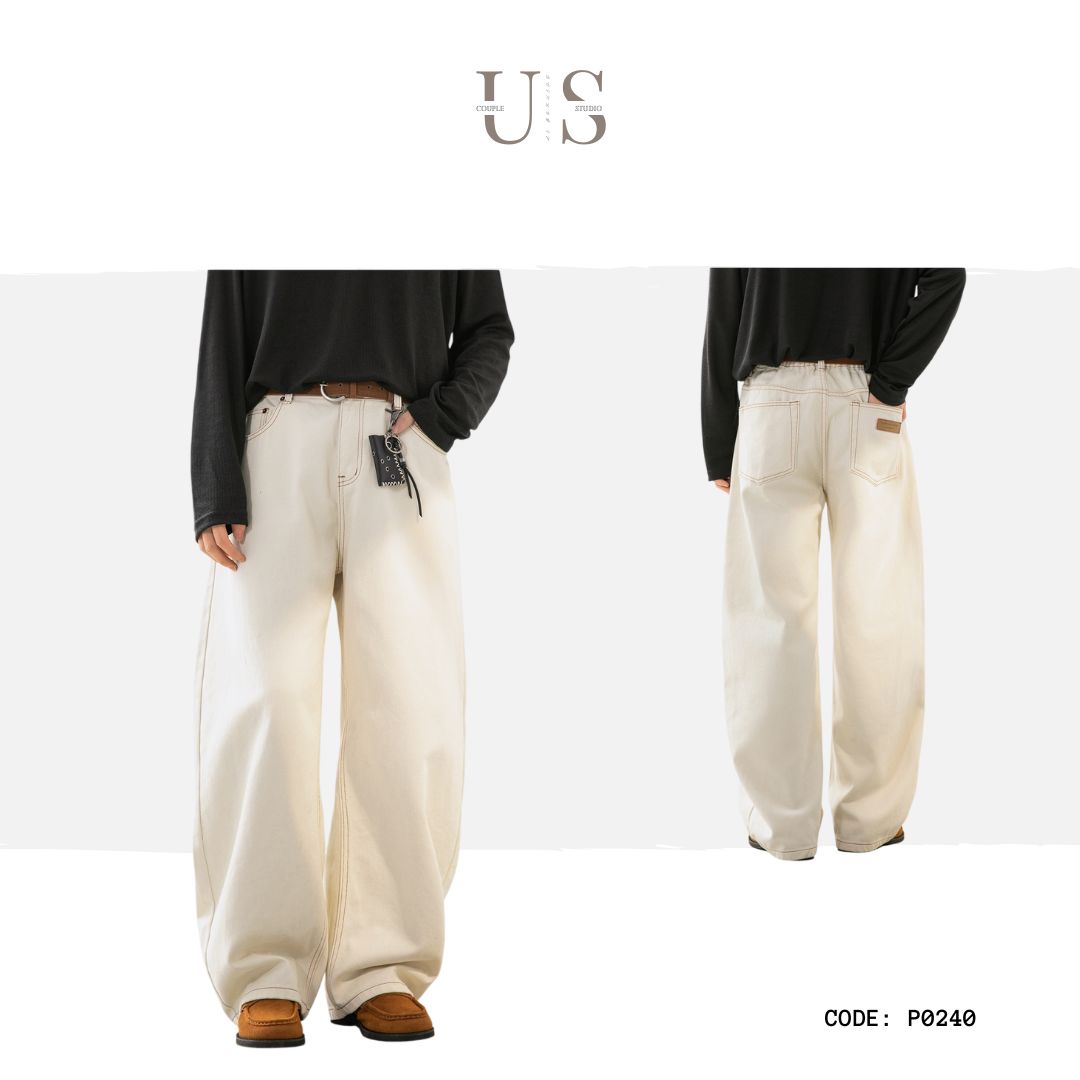 P0240 American-style twill oversize straight leg casual trousers