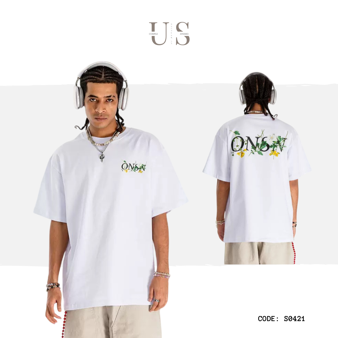 S0421 American retro streetwear floral print T-shirt