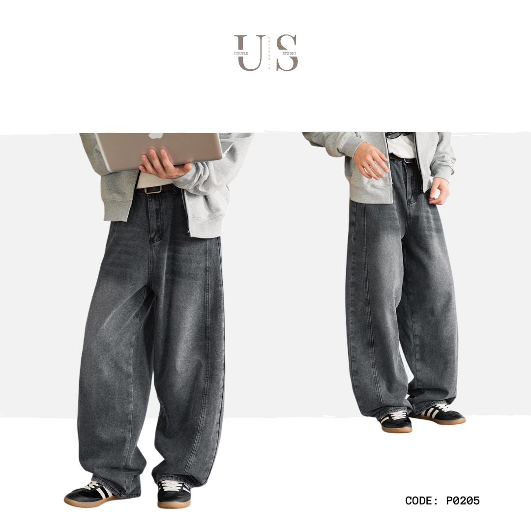 P0205 American vintage distressed washed and patchwork design jeans