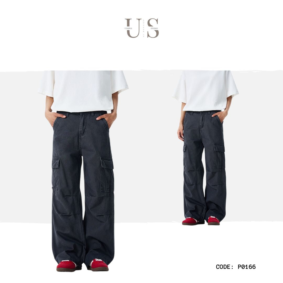 P0166 American high street Maillard washed retro high street loose straight wide-leg overalls