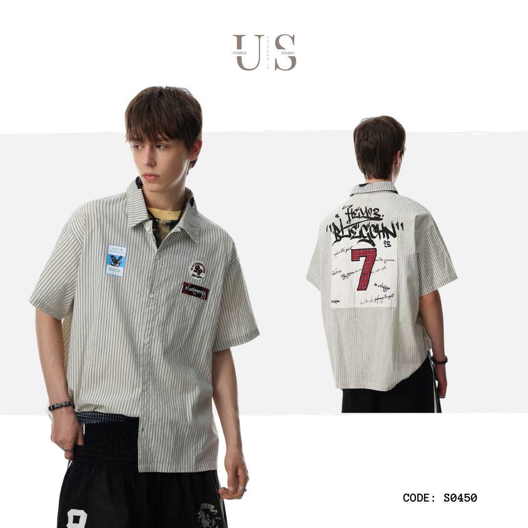 S0450 American retro striped short-sleeved shirt