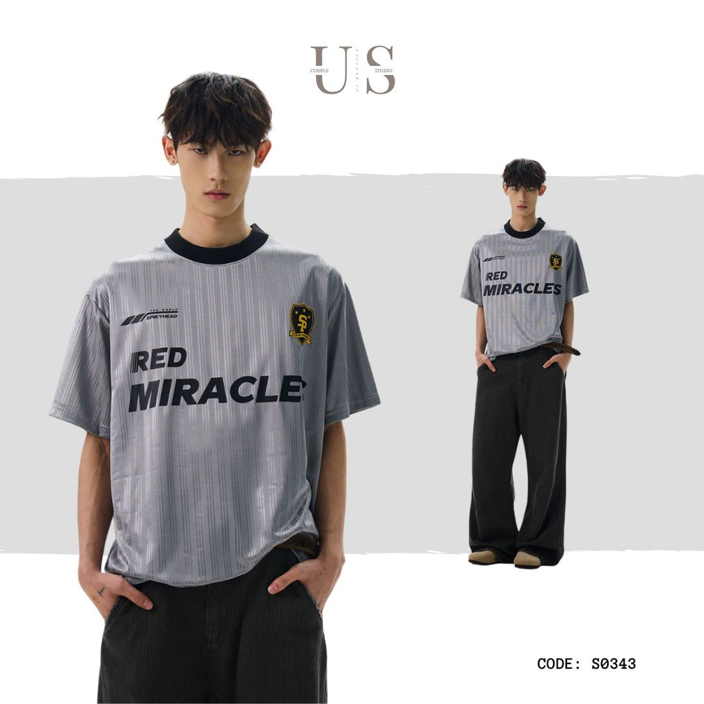 S0343 American retro loose letter design jersey T-shirt