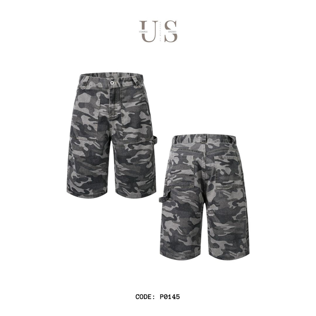 P0143 American street fashion brand loose washed camouflage shorts men's mid-length pants