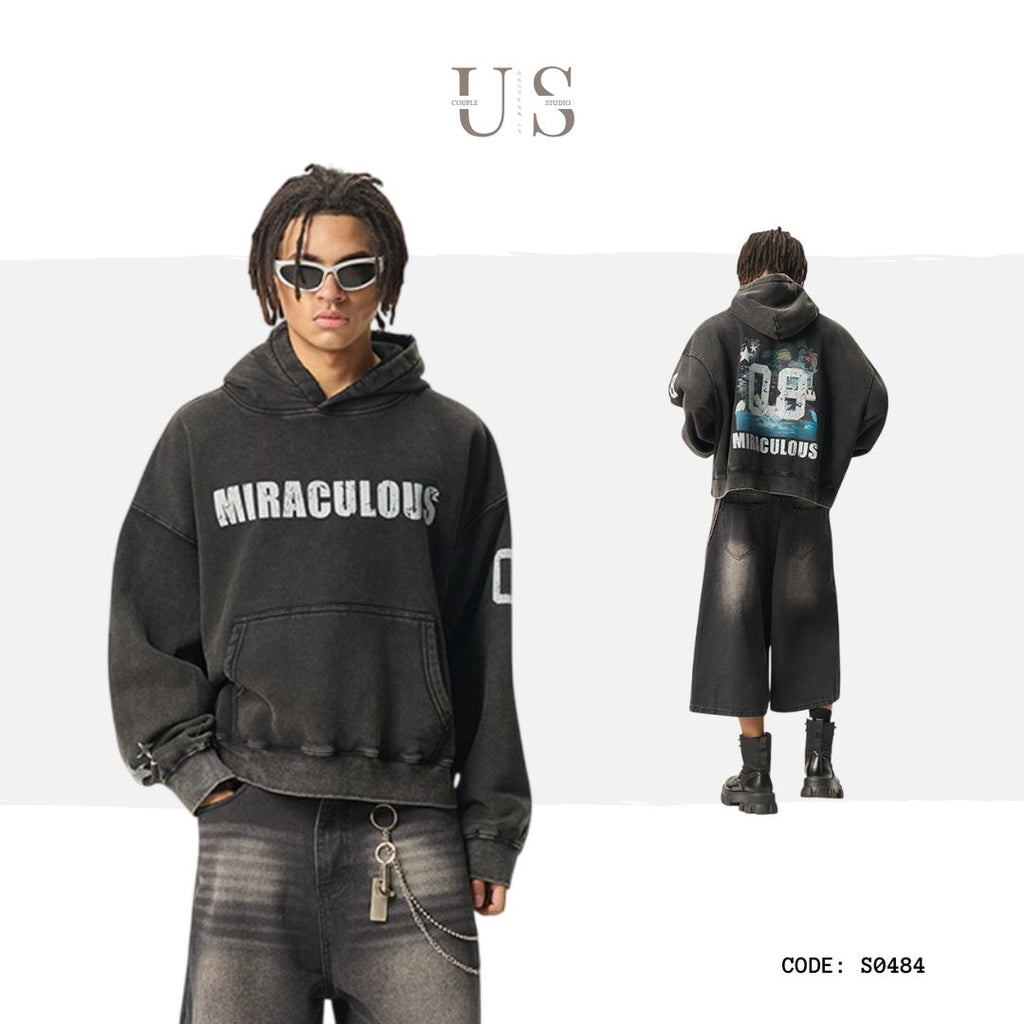 S0484 American-style boxy-fit acid-wash finish and graphic print sweatshirt