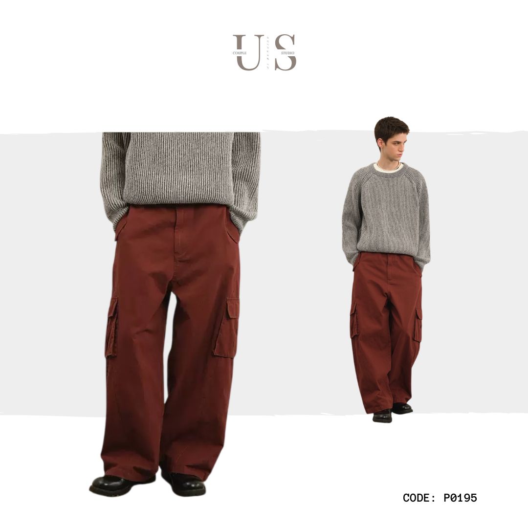 P0195 American Retro Washed Oversized Multi-Pocket Casual Cargo Pants