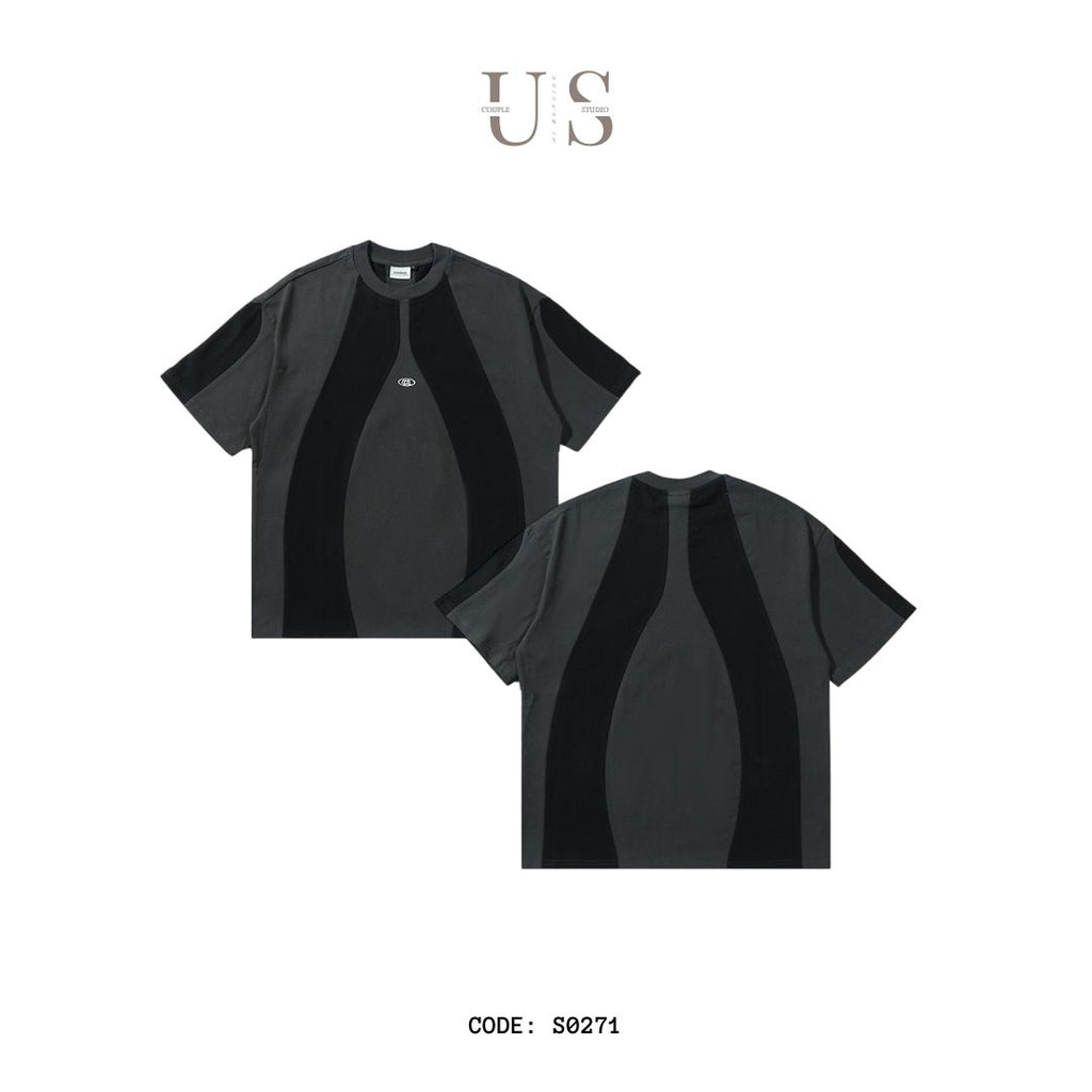 S0271 Japanese Retro Cut Contrast Color Youth Round Neck Short Sleeve Trendy Casual T-shirt