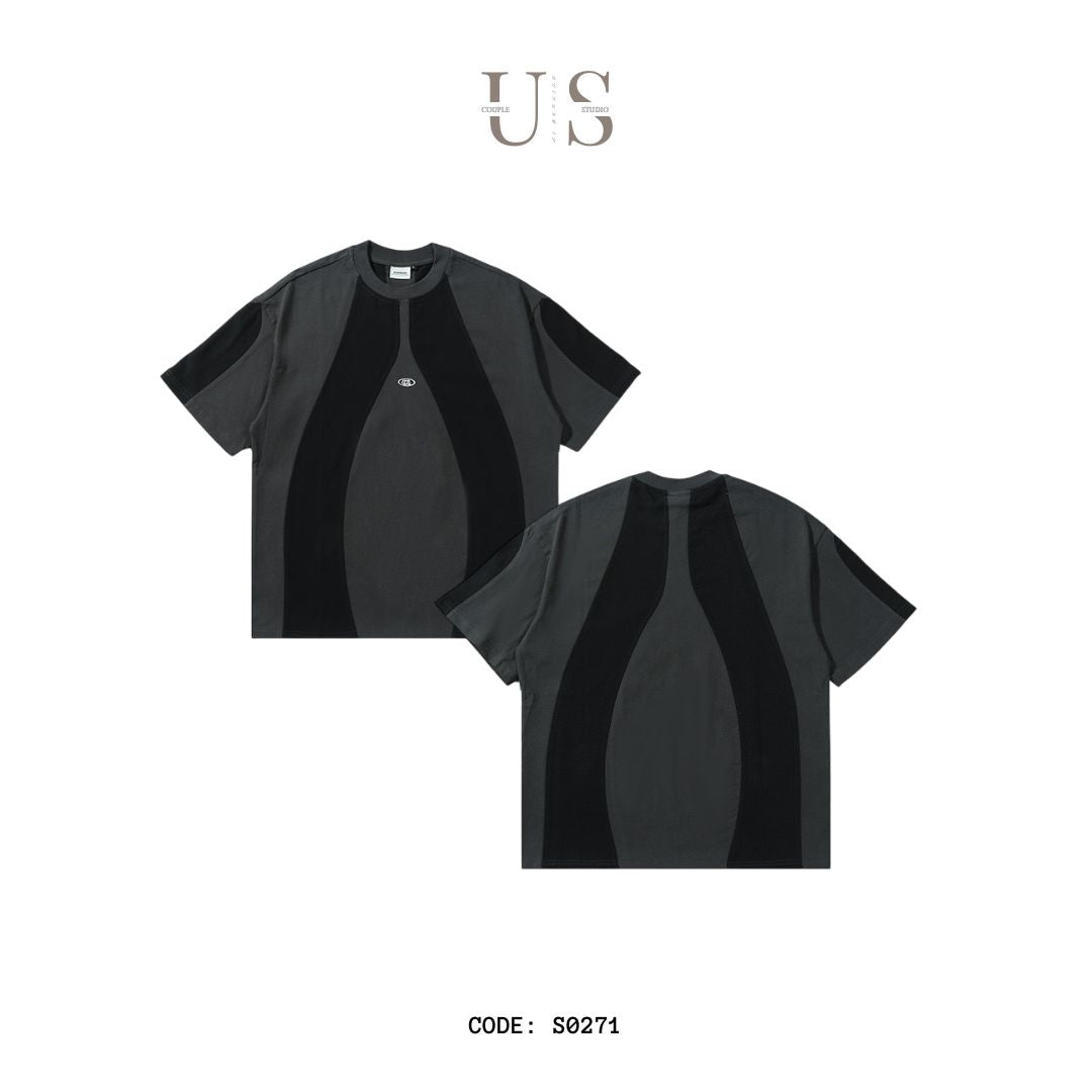 S0271 Japanese Retro Cut Contrast Color Youth Round Neck Short Sleeve Trendy Casual T-shirt