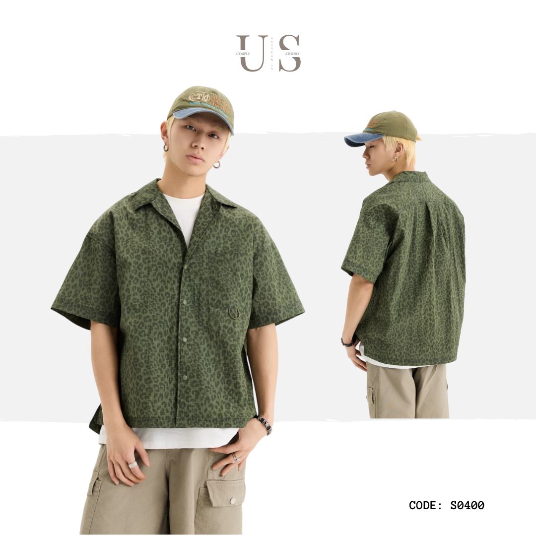 S0400 America Style Loose Fit Digital Leopard Print Short-Sleeve Shirt