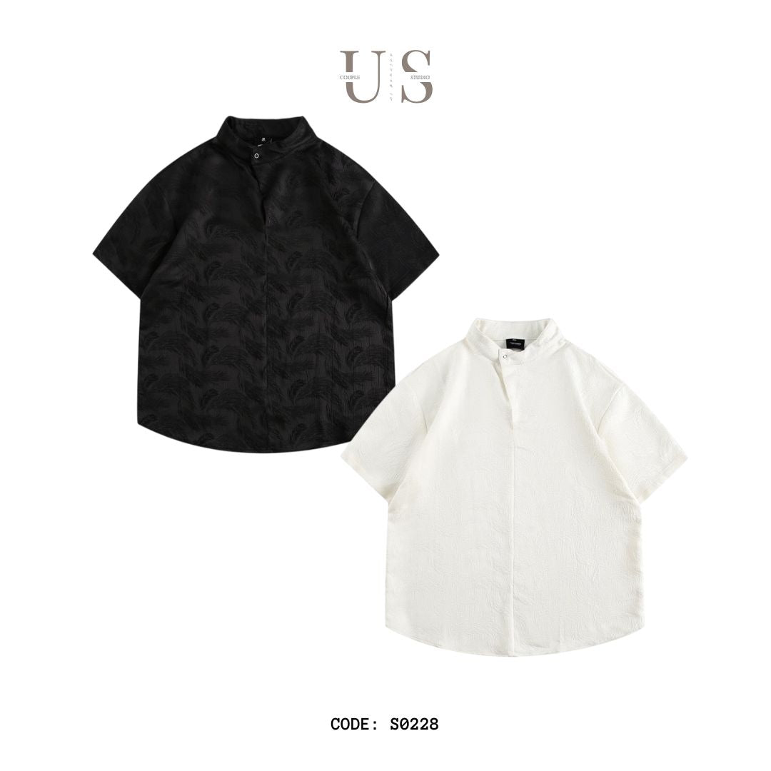 S0228 New Chinese style stand collar embroidered oversize short sleeve shirt