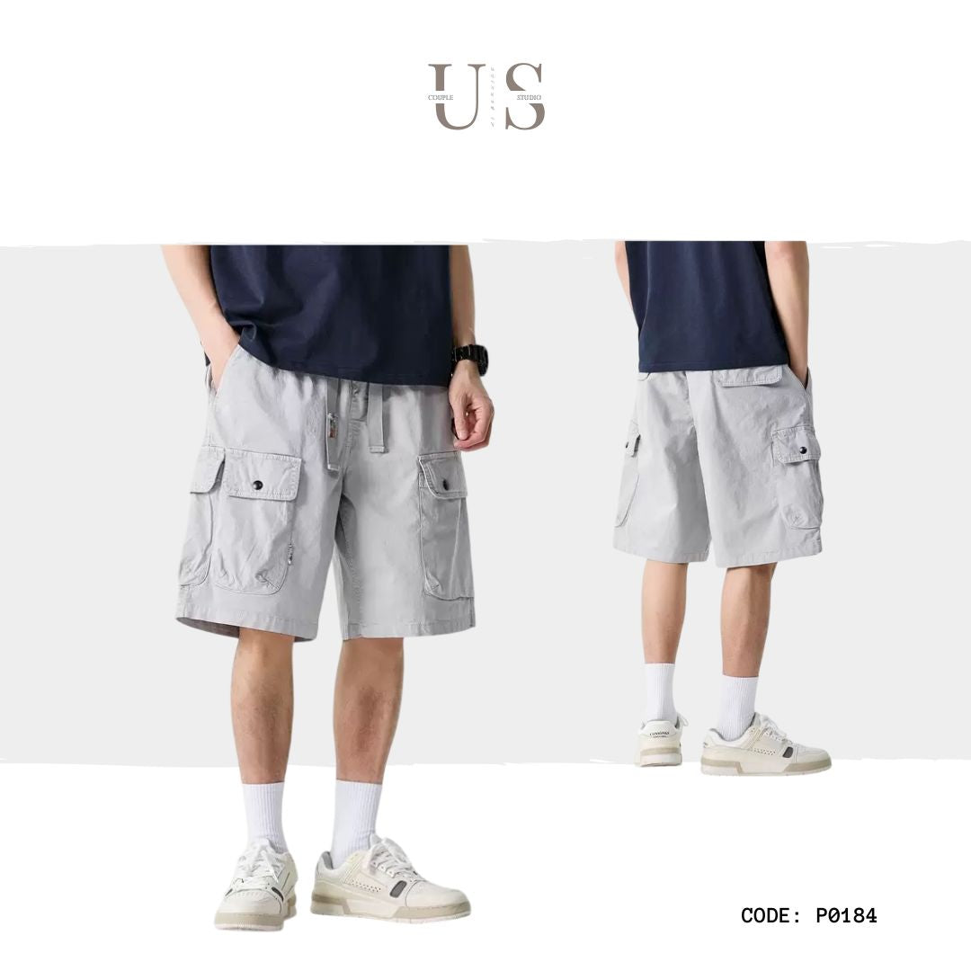 P0184 Japanese Retro Casual Large Pocket Cargo Shorts