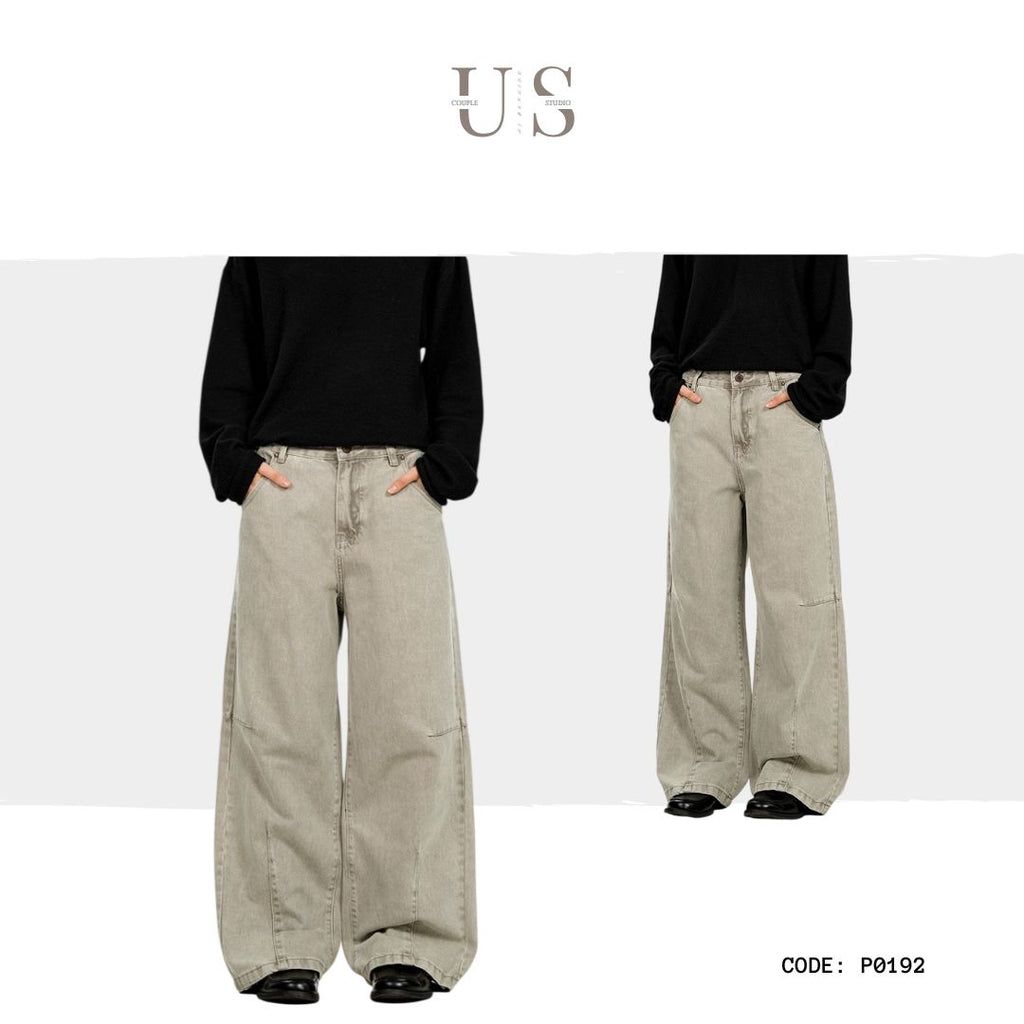 P0192 American Retro Loose-fitting Cotton Wide-Leg Gathered Pleats Cargo Pant