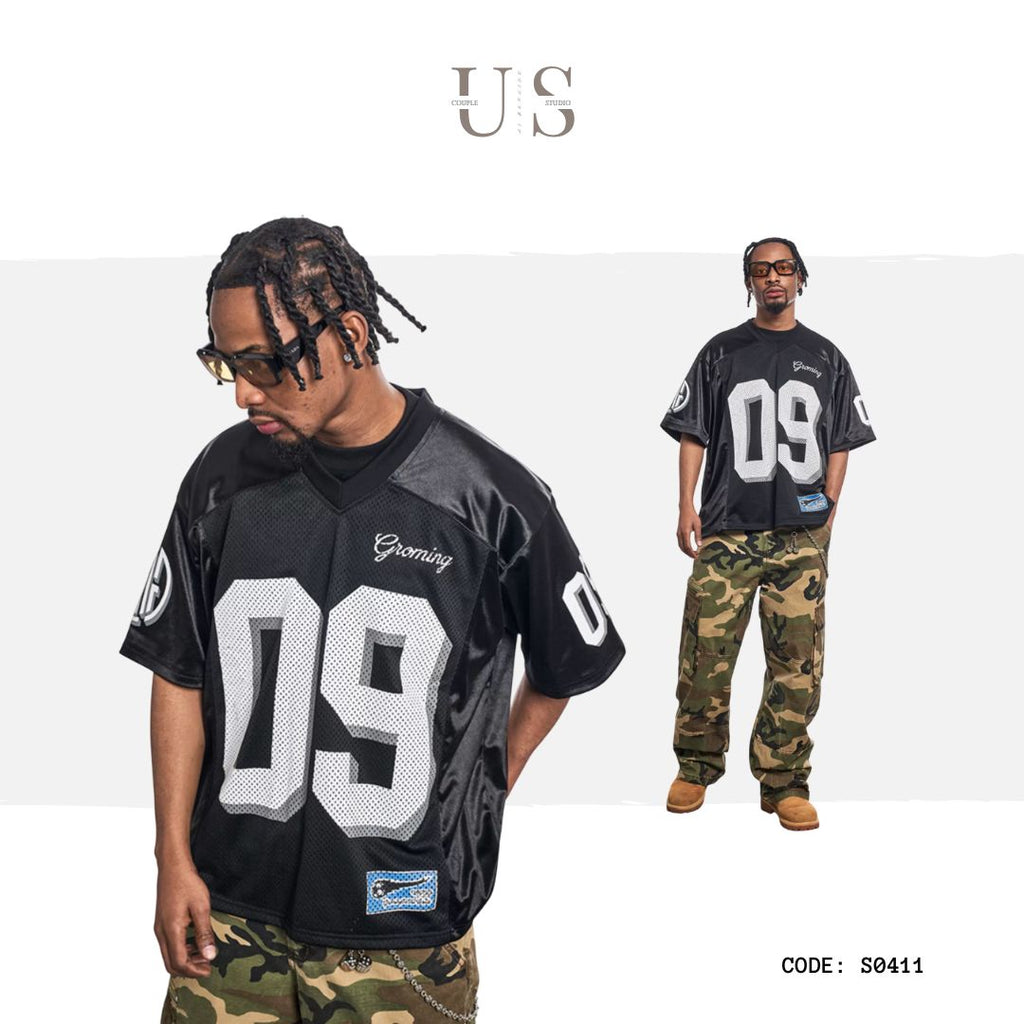 S0411 American street retro mesh V-neck short-sleeved T-shirt