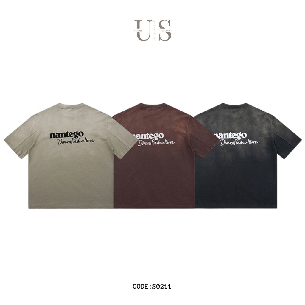S0211 American retro 320g heavy wasteland style distressed printed T-shirt