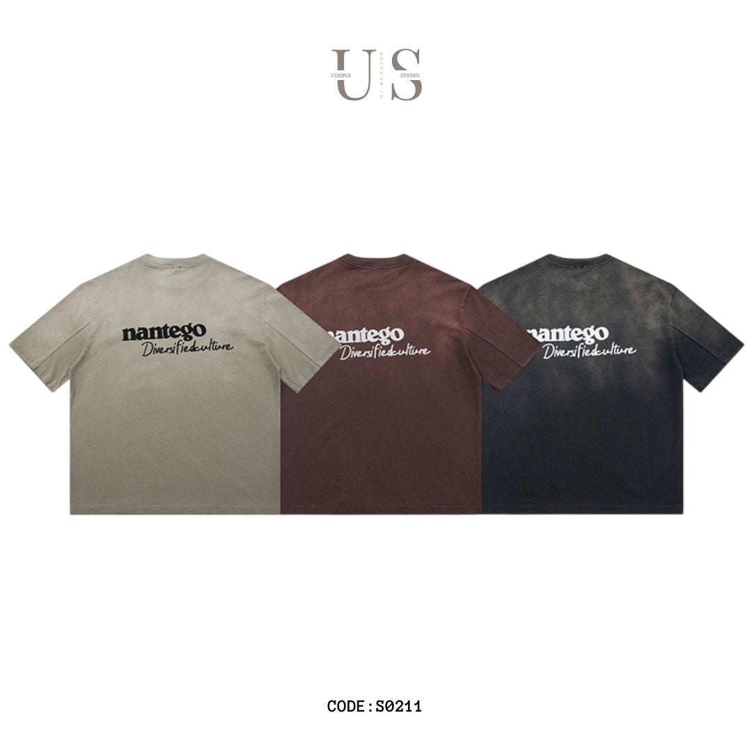S0211 American retro 320g heavy wasteland style distressed printed T-shirt
