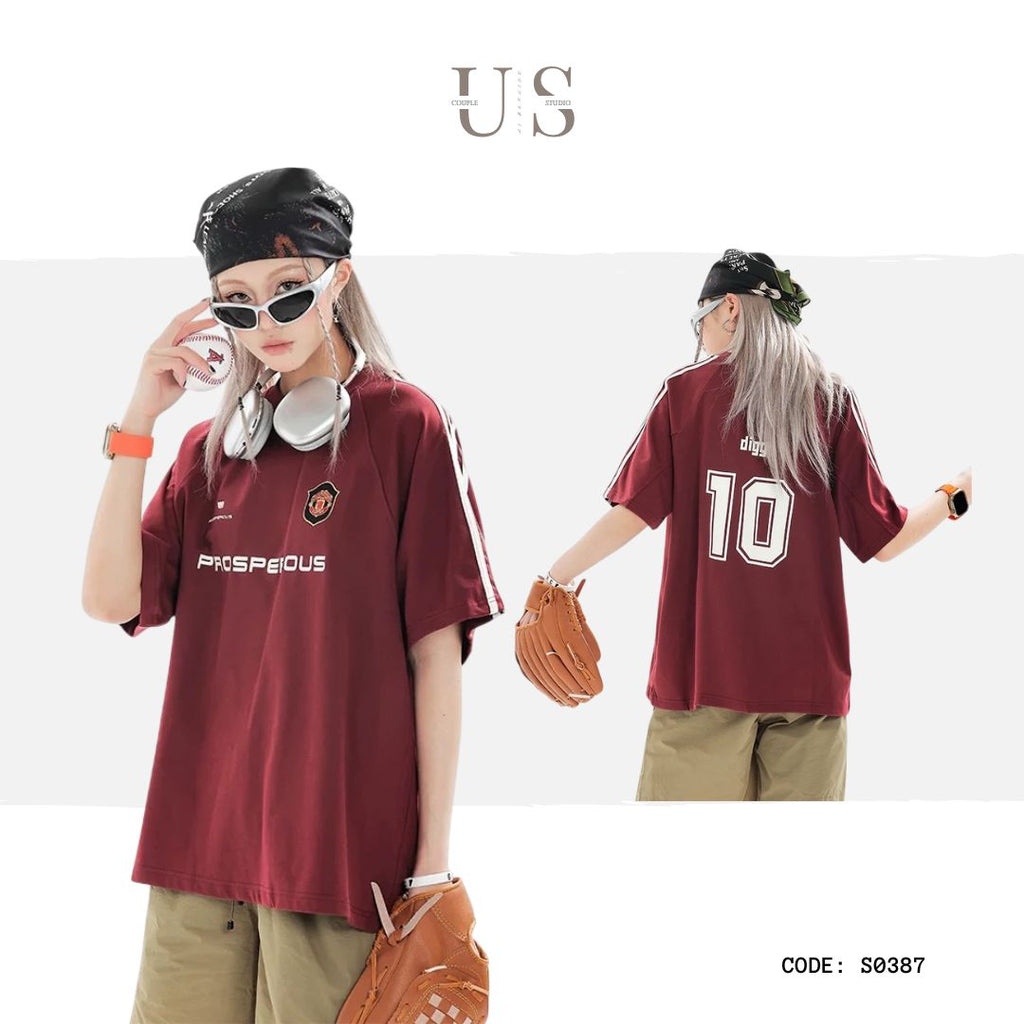 S0387 American-style loose-fitting patchwork T-shirt Available: Black | White | Grey | Red