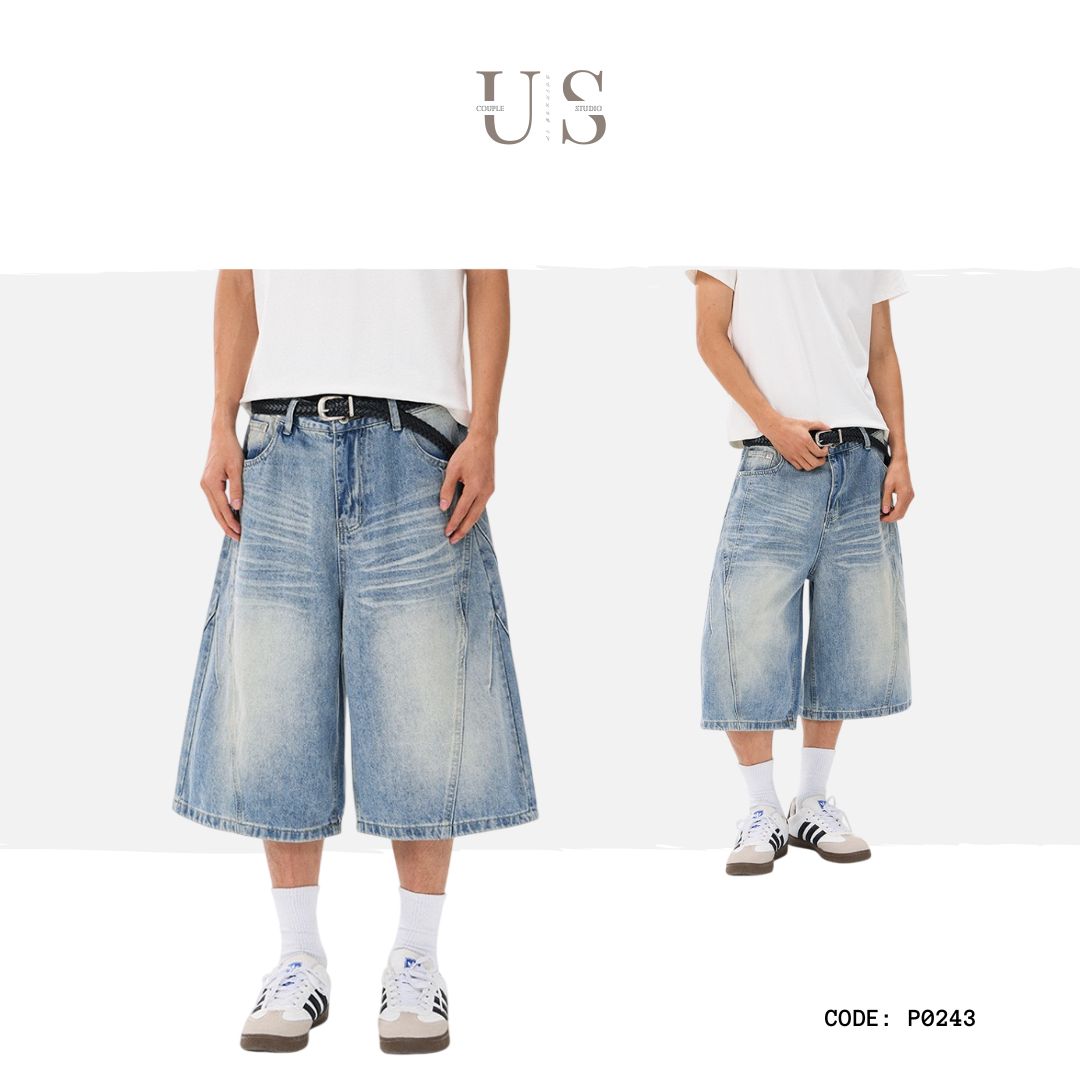 P0243 American Retro Deconstructed Cropped Denim Shorts