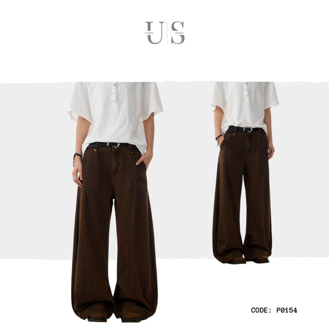 P0154 America Style Vintage high-waist Maillard loose straight banana mopping pants